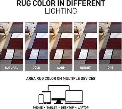 Rugshop Modern Geometric Boxes Red Area Rug, Carpet with Jute Backing for Hallway, Entryway, or Laundry Room, 2' x 7'2"
