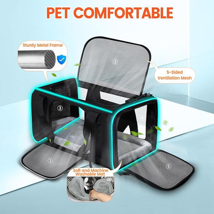Small Pet Carrier 18"x13"x9.5" with Wheels Airline Approved, Black | for Southwest Airlines, Lockable Safety Zippers and Anti-Scratch Mesh, Pets Under 10 lbs