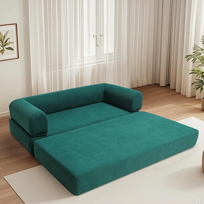 Fold Sofa Bed Memory Foam Futon Sleeper Chair Guest Bed and Fold Out Couch,Couch for Living Room Corner Chair Bedroom (Green)