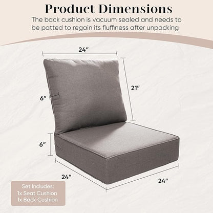 Luxury Outdoor Seat Cushion Set-24 x 24 x 6 Inch Outdoor Chair Cushions Set of 2 with Water Resistant & Removable Cover Outdoor Cushions for Patio Furniture Chair Sofa Couch