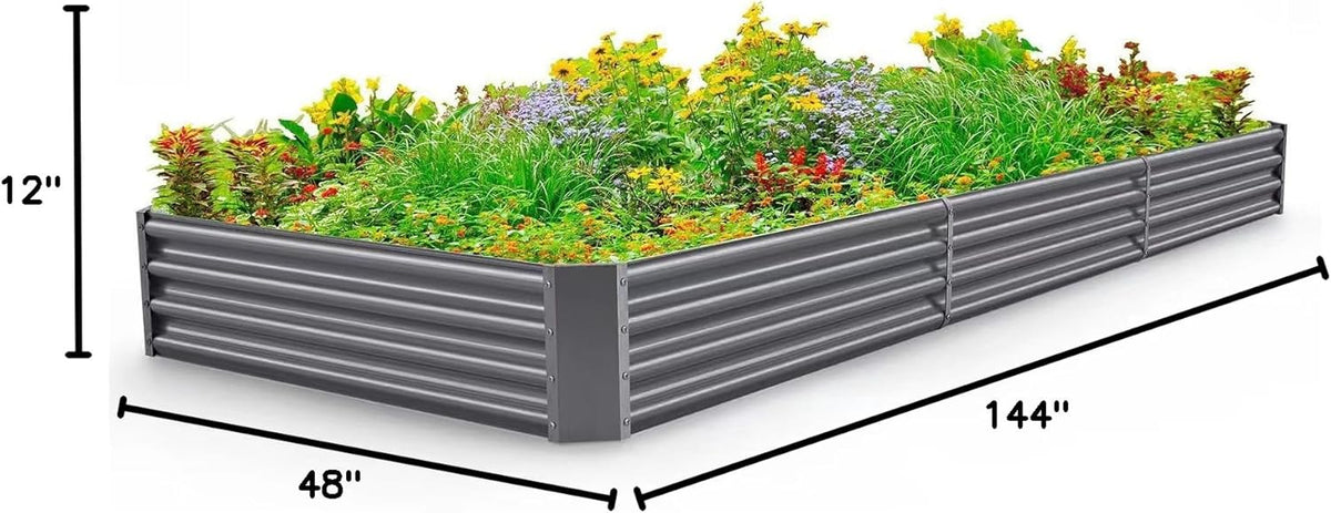 Land Guard 12×4×1ft Galvanized Raised Garden Bed Kit for Vegetables, Galvanized Super Large Metal Planter Raised Garden Boxes Outdoor(359 Gallon Capacity（Grey）…