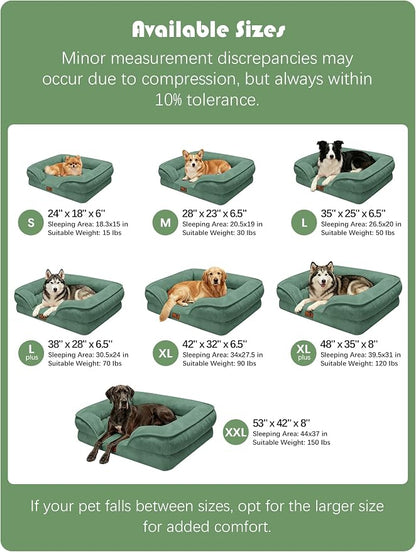 Spotted Play Orthopedic Dog Bed with Sides - Sofa Beds for Extra Large Dogs, Supportive Foam Pet Couch Bed with Washable Removable Cover, Waterproof Lining and Non-Slip Bottom, Green - XL-Plus