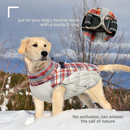 FUAMEY Dog Coat for Large Dogs,Waterproof Dog Winter Jacket with Harness Built in Puppy Cold Weather Coats Reflective Pet Vest with Zipper Warm Fleece Dogs Snowsuit Windproof Red Plaid L