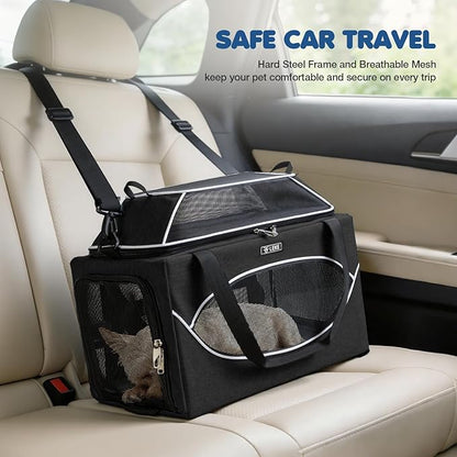 Lekereise Top-Expandable Pet Carrier 17x11x9.5 Inch Alaska Hawaiian Airline Approved Underseat to 12lbs Stable Car Travel Carriers for Small Dogs Cats with Locking Safety Zippers Anti-Scratch Mesh