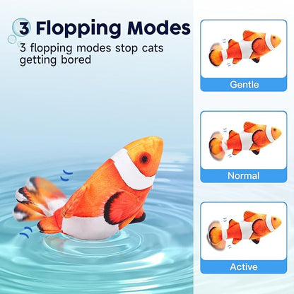 Potaroma Cat Toys Flopping Fish with SilverVine and Catnip, Moving Kitten Kicker, Floppy Wiggle Clownfish for Small Dogs, Motion Kitty Interactive Exercise, 10.5 Inches