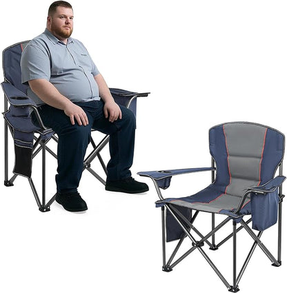 WEIDIORME 2 Pack Heavy Duty Oversized Camping Chair for Adults 400lbs w/Lumbar Support - Folding Chairs with Side Pocket, Cup Holder & Cooler Bag for Beach, Fishing, Lawn, Backyard Navy Blue