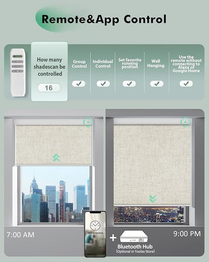 Yoolax Motorized Blinds with Remote, Automatic Roller Shades Cordless Electric