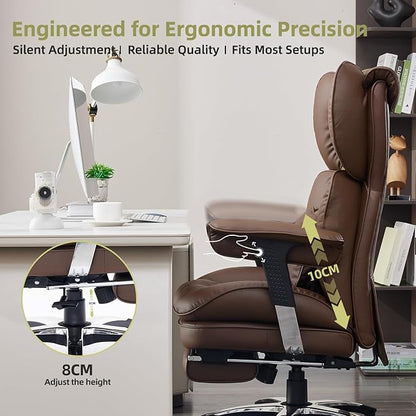 Efomao Big and Tall Office Chair with Footrest – High Back Computer Chair with Adjustable Armrests，Executive Office Chair with Wide Seat, Modern Desk Chair for Home Office, Gaming, or Study, Brown