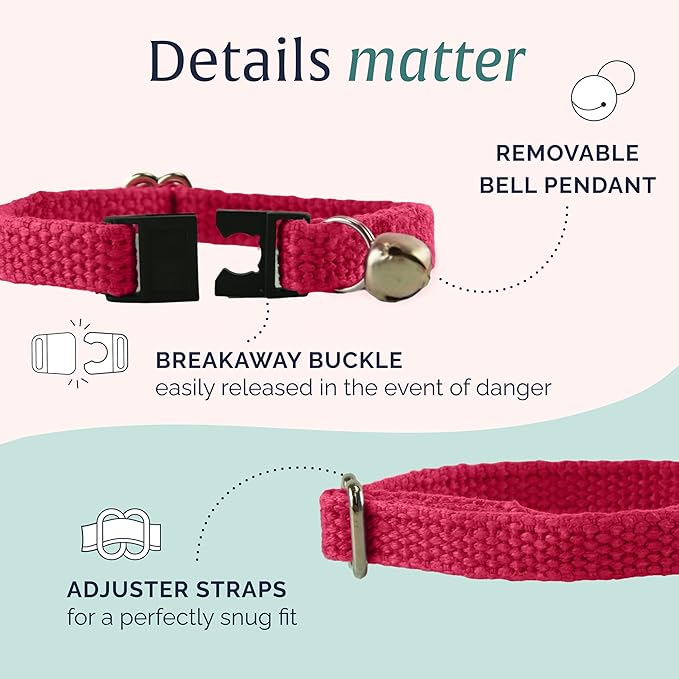 Hepper Hemp Safety Breakaway Cat Collar with Bells - Adjustable Large to Small Kitten Collar with Bell - Cat Collars for Girl Cats/Cat Collars for Boy Cats - Minimalist Cute Cat Collar with Cat Bells