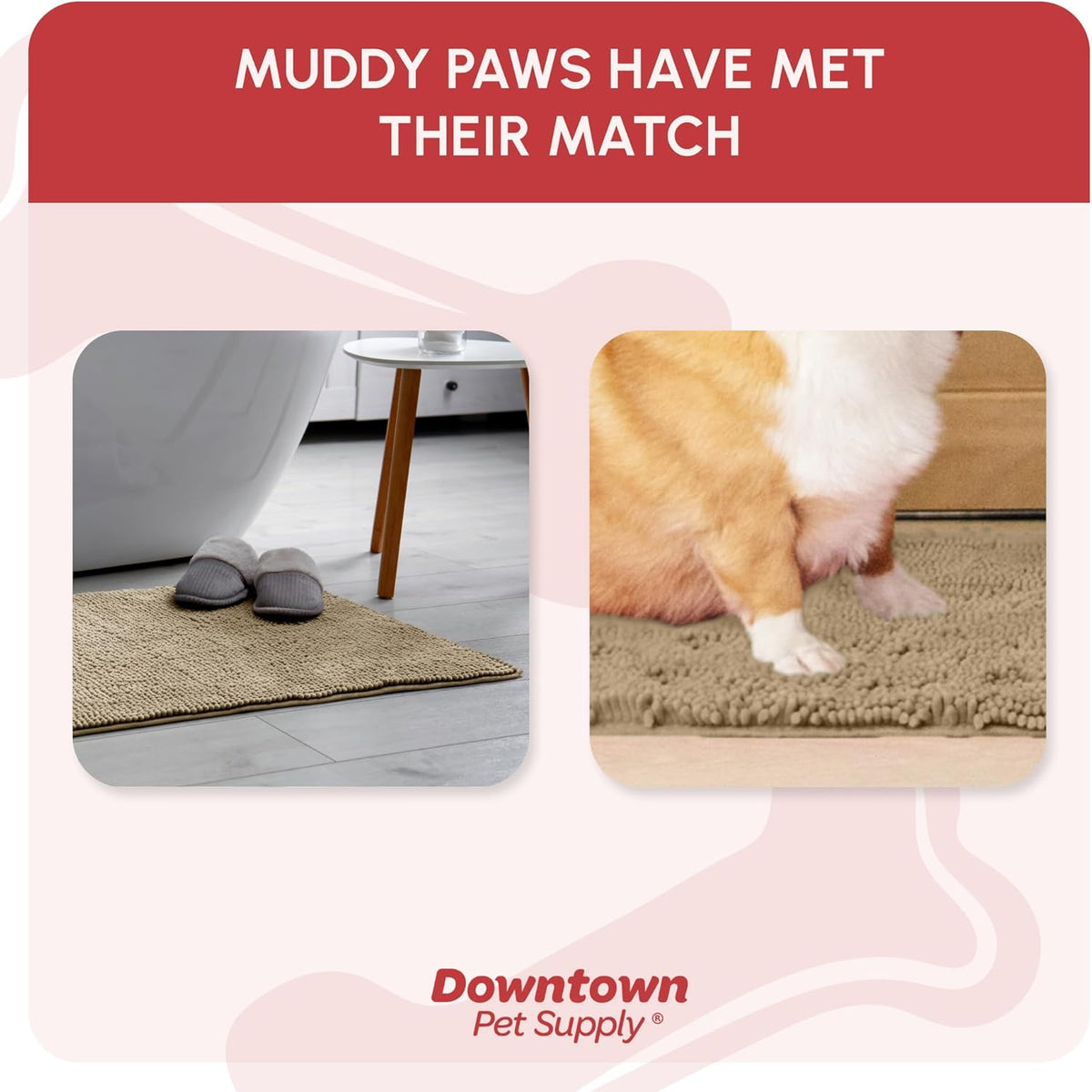 My Doggy Place Microfiber Dog Mat for Muddy Paws, 31" x 20" Oatmeal - Absorbent and Quick-Drying Dog Paw Cleaning Mat, Washer and Dryer Safe - Non-Slip Rubber Backed Dog Floor Mat, Medium