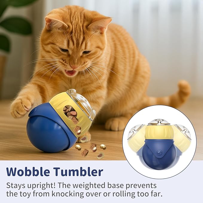 Interactive Cat Toys Treat Puzzle - for Indoor Cats Weight Loss Wobble Tumbler Feeder Food Dispenser, Fun Sliding Rolling, Enrichment Portion Control Slow Feeder for Kittens & Adult Cats