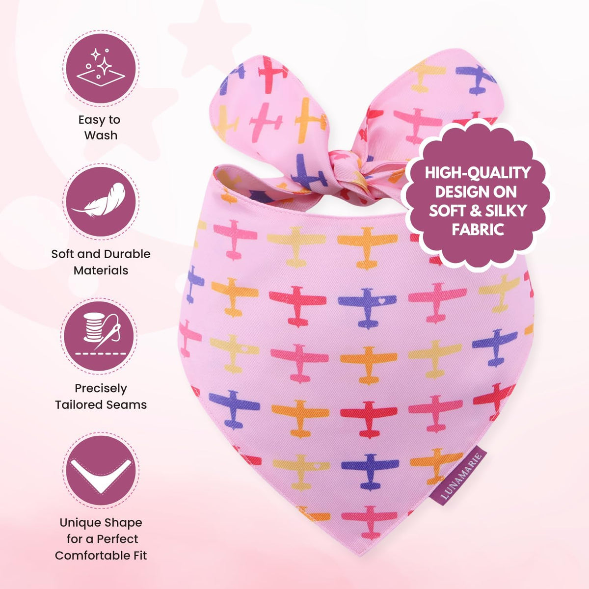 LunaMarie - Luxury Pet Birthday Bandanas -Premium & Silky Poly Fabric | 100% Handmade | Custom Shape Dual Layered (Aviator Glam, Small)