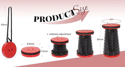 FXKS 2 Pack Portable Telescoping Stools Collapsible Stool with Cushion,Retractable Foldingstool Max Load Capacity 400lbs, Portable Collapsible Stools for Camping Hiking Outdoor BBQ Black-Red