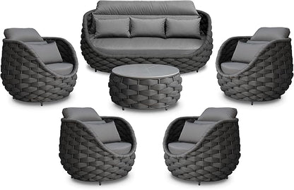 Erotr 6 Pieces Rope Patio Furniture Set: Aluminum Outdoor Couch Set Cushioned - Assembled Porch Conversation Sofa Set Modern - Metal Patio Seating for 7 Person Deck Garden Poolside Hotel, Dark Gray