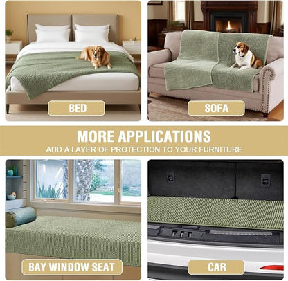 H.VERSAILTEX Plush Chenille Couch Cover for Dogs Pets Blanket for Bed Anti-Slip Soft and Durable Furniture Protector for Small Medium Large Cats Washable (52" x 82", Sage)