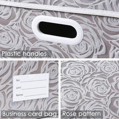 PRANDOM Jumbo Collapsible Storage Boxes with Lids Fabric Decorative Storage Bins Cubes Organizer Baskets with Cover Handles Divider for Bedroom Closet Living Room 23.2x15.7x11.6 Inch 3 Pack
