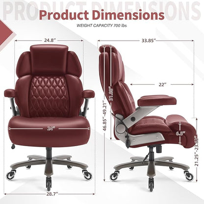 Big and Tall Office Chair 700lbs - Adjustable Headrest&Lumbar Support, 3D Flip Arms, Large Wheels &Heavy Duty Metal Base, Ergonomic High Back Computer Chair Desk Chair, Thick Padded Extra Wide Seat