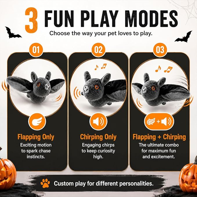 Flying Bat Dog Toy, Flapping Wings Interactive Pet Teaser (1PC) | USB Rechargeable | Chirping Sounds | Hanging & Ground Play | Realistic Flight Motion | Cat & Dog Exercise