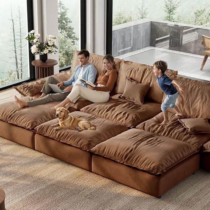 POVISON Oversized Modular Sectional Sailboat Sofa for Living Room with Adjustable Backrest Modern Sectional Couches Loveseat Large Deep Sofa 2 Seats with 2 Ottomans Comfy Cloud Couch for House Office