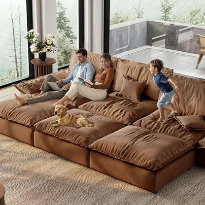 POVISON Oversized Modular Sectional Sailboat Sofa for Living Room with Adjustable Backrest Modern Sectional Couches Loveseat Large Deep Sofa 2 Seats with 2 Ottomans Comfy Cloud Couch for House Office