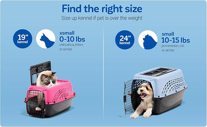 Petmate Dog Crates for Small Dogs & Cat Carriers, Two-Door Plastic Pet Kennel, Top & Front Loading, Made in USA, 24" For Pets Up To 15 lb, Pearl Tan | Plastic pet kennel made in USA, for small pups and kittens, dual entry design, great for travel and v...