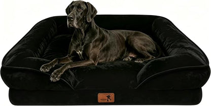 Spotted Play Orthopedic Dog Bed with Sides - Sofa Beds for Extra Large Dogs, Supportive Foam Pet Couch Bed with Washable Removable Cover, Waterproof Lining and Non-Slip Bottom, Black - XXL