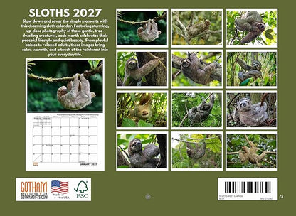 Sloth Calendar 2027 Monthly Wall Calender 12 Month