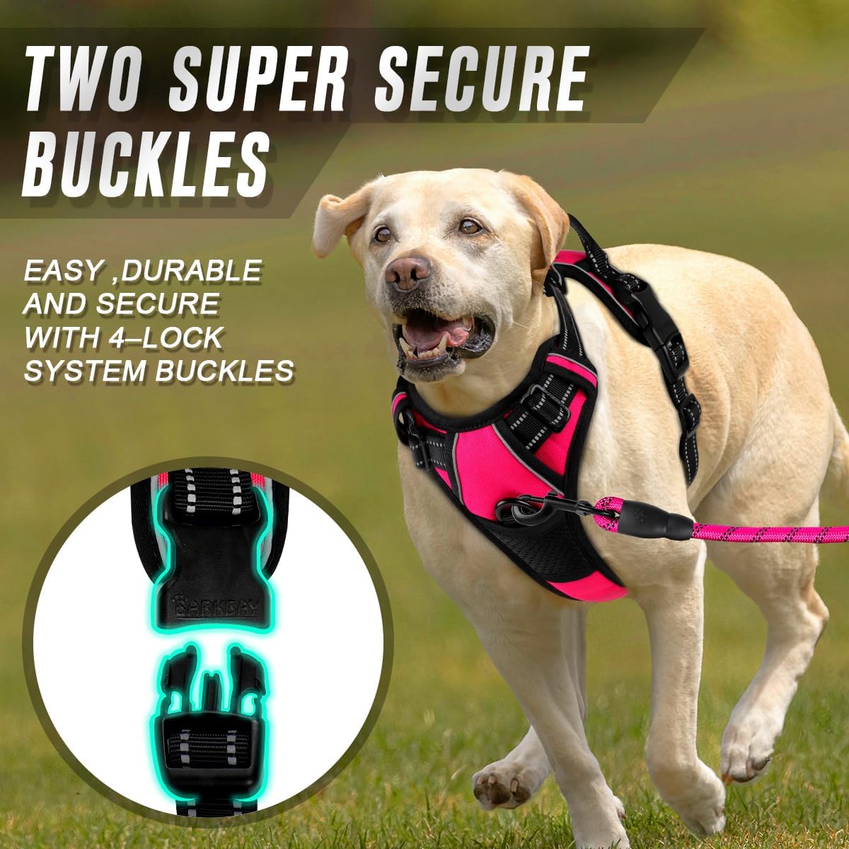 BARKBAY No Pull Dog Harness Front Clip Heavy Duty Reflective Easy Control Handle for Large Dog Walking(Pink,S)