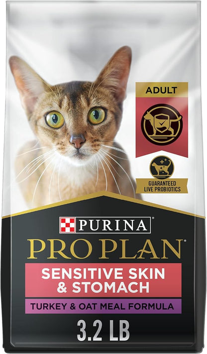 Purina Pro Plan With Probiotics, Sensitive Skin & Stomach, Natural Dry Cat Food, Turkey & Oat Meal Formula - 3.2 lb.
