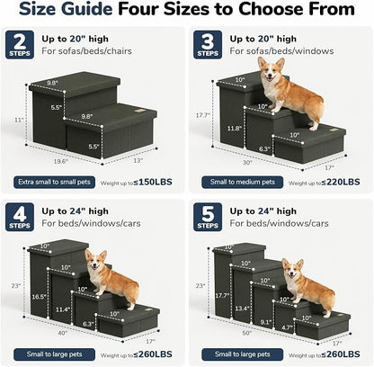 3-Step Wide Dog Stairs with Hidden Storage 18" H, Non-Slip Dog Steps for High Bed Couch Window Car, Jiont-Friendly Pet Stairs Ramp for Small/Medium/Large Old Dogs Cats Up to 200lbs, Grey Green