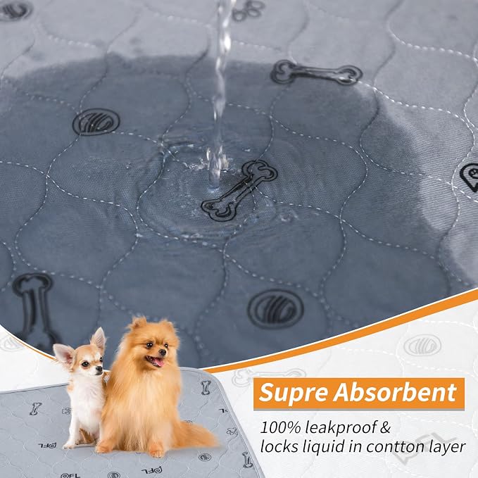 Washable Pee Pads for Dogs, Absorbent, Non-Slip, 2 Pack 36x41 Puppy Pads | Reusable, Non-Slip Whelping Pads Dog Mats with Bone Print for Floor Protector, Couch Cover, Crate, Potty Training,Senior Dog