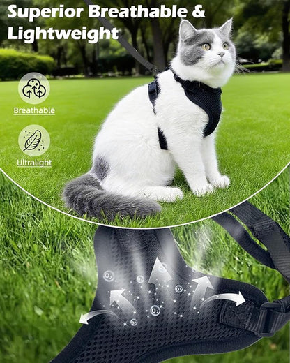 Luxelle 2 Pack Escape-Proof Cat Harness and Leash Set for Walking – Adjustable No Pull Soft Vest with Easy-Wear Buckle, Reflective Straps, Breathable Mesh – Outdoor Travel Harness for Cats & Kittens