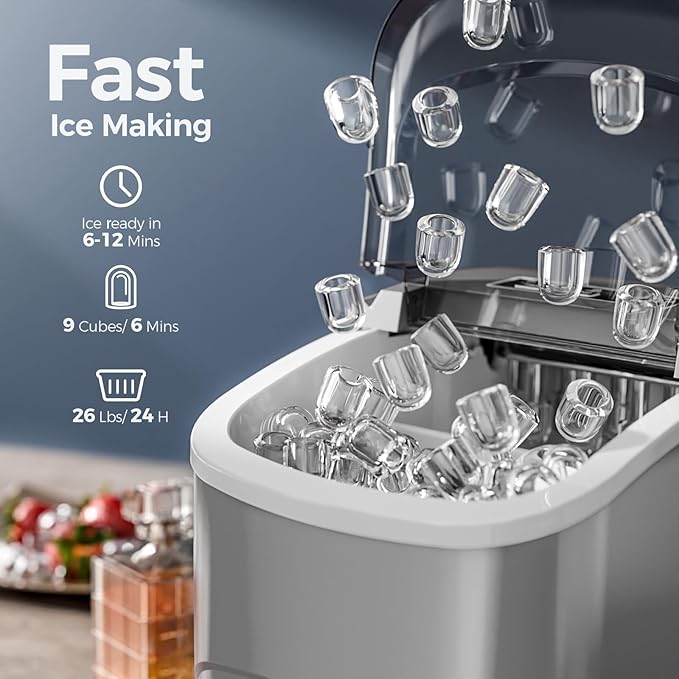 Ice Makers Countertop, 9 Cubes in 6 Mins, Portable Ice Maker Machine