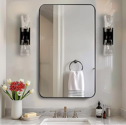 ANDY STAR Black Bathroom Mirror, 24”x40” Rounded Corner Rectangle Mirror