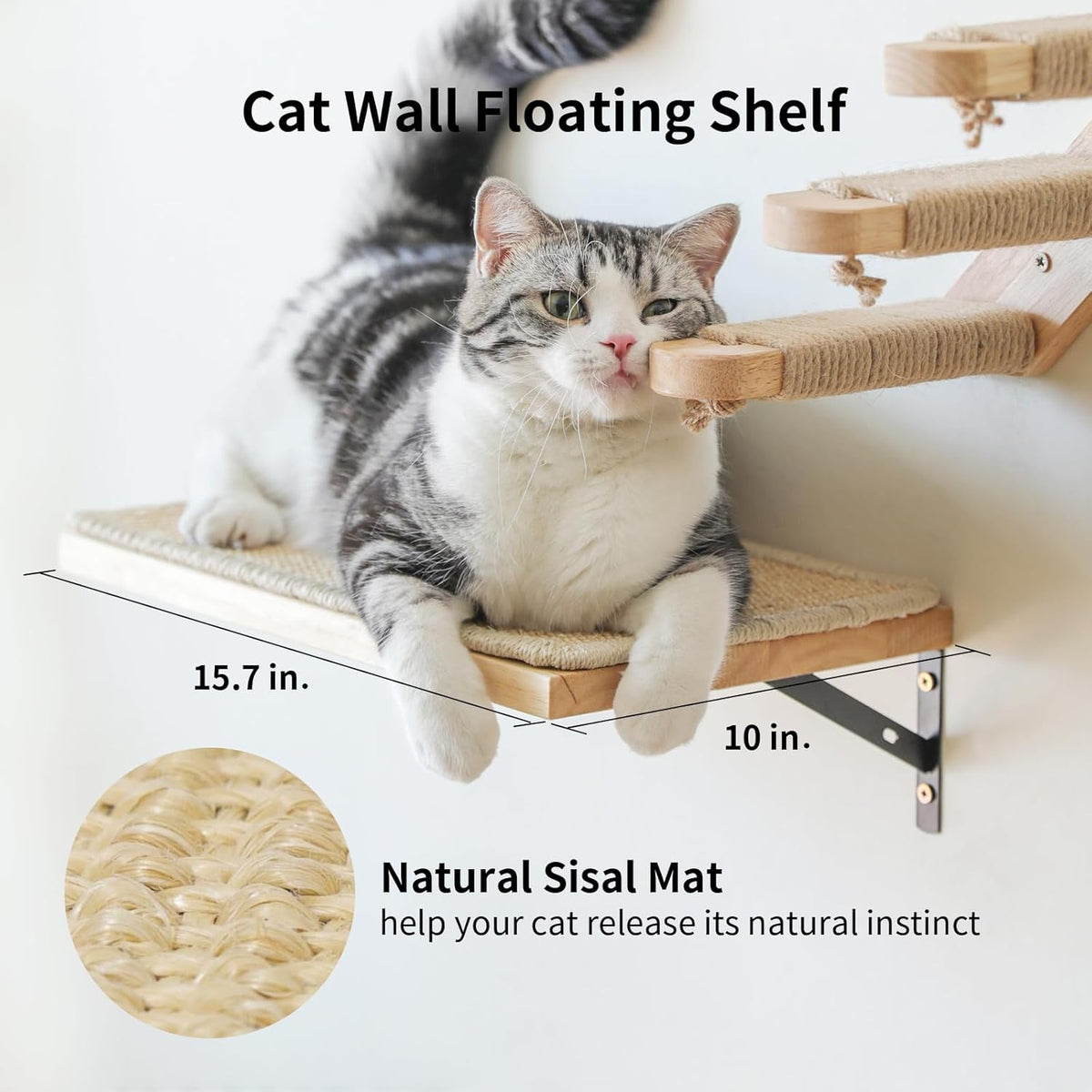 FUKUMARU Cat Wall Furniture, 3 Pack Cats Walls Shelves Set, Solid Rubber Wood Kitten Shelf for Sleeping, Playing, Climbing and Lounging