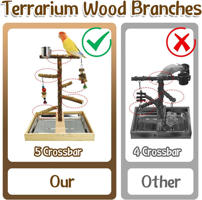 Tfwadmx Bird Perch Natural Wood Stand Parakeet Playground Toy Parrot Play Stand Platform Bird Cage Branch Perch Accessories for Canaries Cockatiels Conure Lovebirds