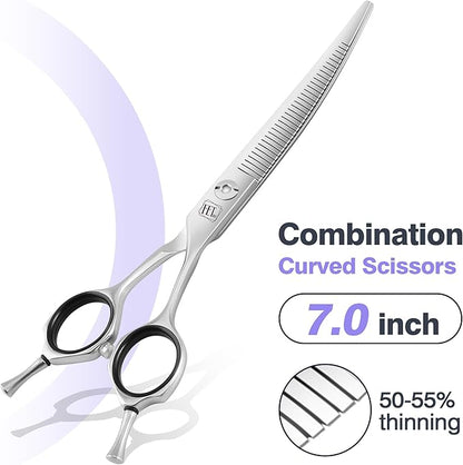 Professional Curved Thinning Scissors for Dog Grooming, 30-Degree Curvature, Japanese 440C for Trimming Dogs Cats and Other Pets face and paws