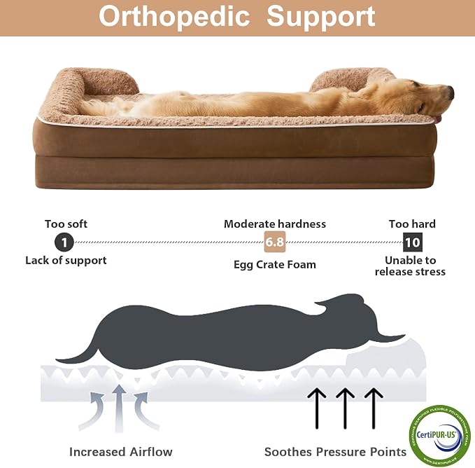 WNPETHOME Orthopedic Washable XXL Dog Bed for Senior Dog Cozy Sleep | Extra Large Waterproof Big Soft Dog Couch Sofa Bed for Dogs Relax with Removable Cover Supportive Pet Bed Brown 48x35 Inch