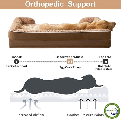 WNPETHOME Orthopedic Washable XXL Dog Bed for Senior Dog Cozy Sleep | Extra Large Waterproof Big Soft Dog Couch Sofa Bed for Dogs Relax with Removable Cover Supportive Pet Bed Brown 48x35 Inch