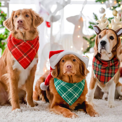 Abbylike 200 Pcs Christmas Dog Bandanas Bulk Xmas Red and Green Buffalo Plaid Bandanas for Dogs Triangle Kerchief Bibs Scarf Set for Pet Christmas Costume Photo Props Accessories Pet Shops, 25 Styles