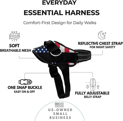 ShawnCo Essential Dog Harness, No-Pull Pet Vest (Stars and Stripes,XS) | 3 Leash Clips, Easy On, No-Choke, Reflective, Adjustable Fit, Padded Comfort, Control Handle, For Small, Medium & Large Dogs