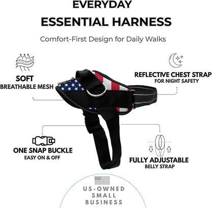 ShawnCo Essential Dog Harness, No-Pull Pet Vest (Stars and Stripes,XL) | 3 Leash Clips, Easy On, No-Choke, Reflective, Adjustable Fit, Padded Comfort, Control Handle, For Small, Medium & Large Dogs