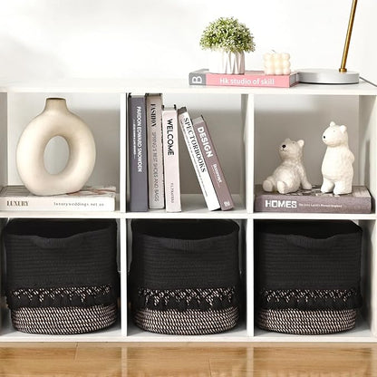 2 Pack Storage Basket for Shelves, Boho Cotton Rope Storage Bins with Heavy Tassel, Shelf Baskets Large Woven Baskets for Organizing, Cube Organizer Bins, Baby Laundry Basket for Clothes, Toys, Pets