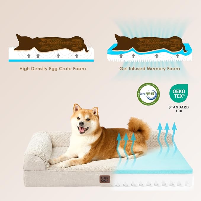 EHEYCIGA Extra Large Dog Bed Othorpedic, Memory Foam XL Dog Bed with Washable Removable Cover, Waterproof Pet Sofa Couch XLarge Size Dogs with Nonskid Bottom, 44x32x6.5, Beige | Washable Removable Cover, Waterproof Flat Pet Sofa Couch with Nonskid Bott...