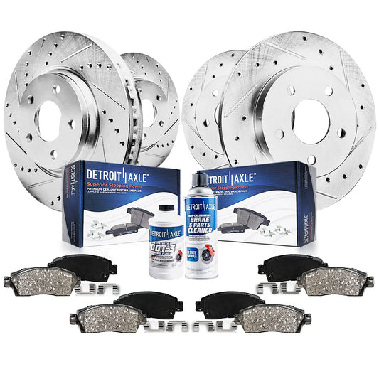 Detroit Axle - Brake Kit for 2000-2005 Cadillac DeVille, 2003-2004 Buick Park Avenue, Drilled & Slotted Brake Rotors Ceramic Bra