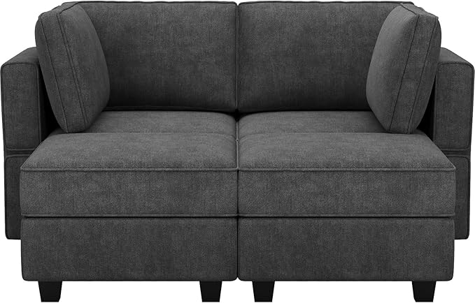 Bellfin Modular Sectional Sleeper Sofa Convertible Sofas with Storage Ottomans Small Sectional Couches for Living Room. Black Couch