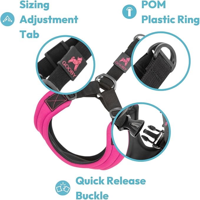 Gooby Escape Free Sport Dog Harness, Choke-Free, Black, Small | Patented escape-free frame; Reduces choking; 4-point adjustment; Soft neoprene padding; Durable webbed straps