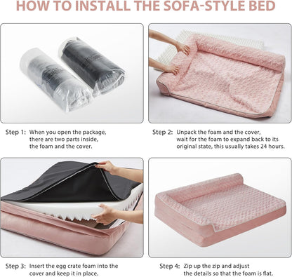 BFPETHOME Orthopedic Dog Beds for Large Dogs-Waterproof Sofa Dog Bed with Removable Washable Cover, Large Dog Bed with Waterproof Lining and Nonskid Bottom,Pet Bed for Large Dogs