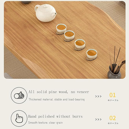 Solid Wood Japanese Tea Table, Simple and Modern Low Design, Tatami Tea Style, Zen-Inspired Kotatsu, Bay Window Seating, Floor Style (Natural Wood, 140 * 60 * 35cm)