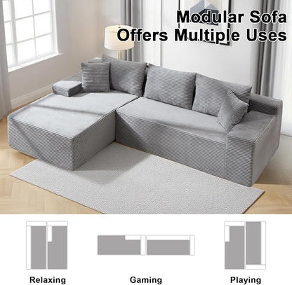 105" Cloud Modular Sectional Couch with L-Shape Chaise, Upholstered Corduroy Couches for Living Room, No Assembly Required Deep Seat Boneless Sofa